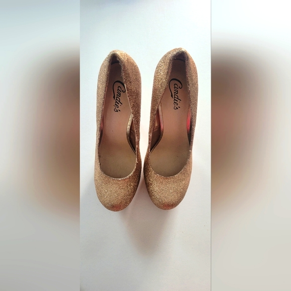 Candie's Shoes - Candie's, Gold Glitter high heels, 7